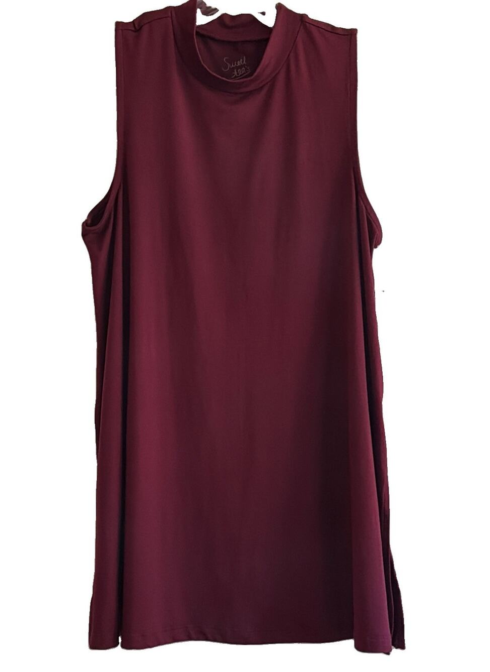 Sweet Tea Pink Rose Womens M Burgundy Mock Neck Sleeveless Swing Tunic Top NWT